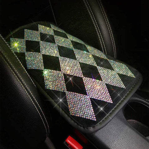 Universal Bling Bling Car Center Console Cover, Luster Crystal Arm Rest Padding Protective Case Diamond Car Decor Accessories for Women(FSD-LX)