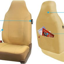 FH GROUP FH-PU103115 High Back Royal PU Leather Beige/Black Seat Covers (Airbag compatible & Split) W. FH2006 Microfiber Embossed Leather Black Steering Wheel Cover-Fit Most Car, Truck, Suv, or Van