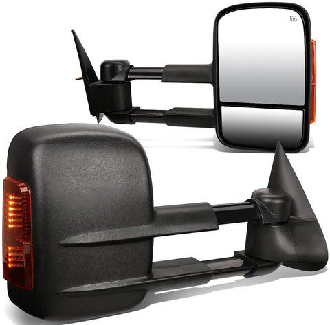 Pair Black Power Heated Glass Smoked LED Signal Light Side Towing Mirrors Replacement for Silverado/Sierra 03-07