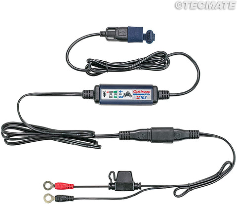 OptiMATE USB O-108 KIT, 3300mA USB Charger with Battery Auto Protect Off, Weatherproof, SAE, In & Out Cables