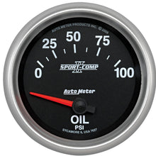 Auto Meter 7627 Sport-Comp II 2-5/8" 0-100 PSI Short Sweep Electric Oil Pressure Gauge