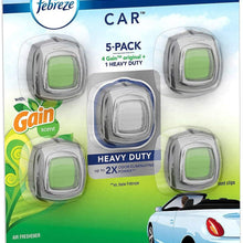 Febreze Car Air Freshener, Set of 5 Clips, 4 Gain Scent, 1 Heavy Duty