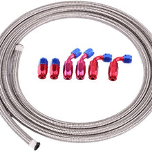 Qiilu AN6 Stainless Steel Braided Fuel Oil Line with 6pcs Swivel Fitting Hose End Adaptor 3.65m/12Ft