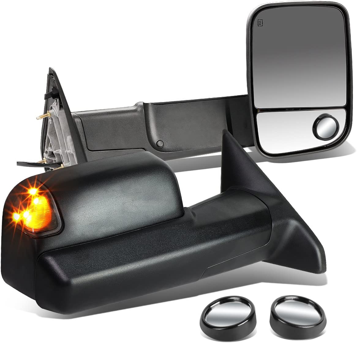 Replacement for RAM 1500 2500 3500 Black Heated Power Glass Signal Foldable Towing Side+Corner Blind Spot Mirror