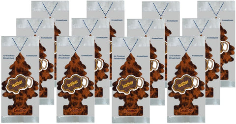 LITTLE TREES Car Air Freshener | Hanging Paper Tree for Home or Car | Leather Scent | 12 Pack