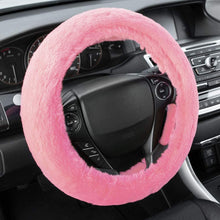 BDK Faux Fur Steering Wheel Cover for Women – Wool Sheepskin Fleece Warm and Cozy Comfort for Hands in Winter, Universal Fit for Steering Wheel Sizes 14.5 15 15.5 (Pink)