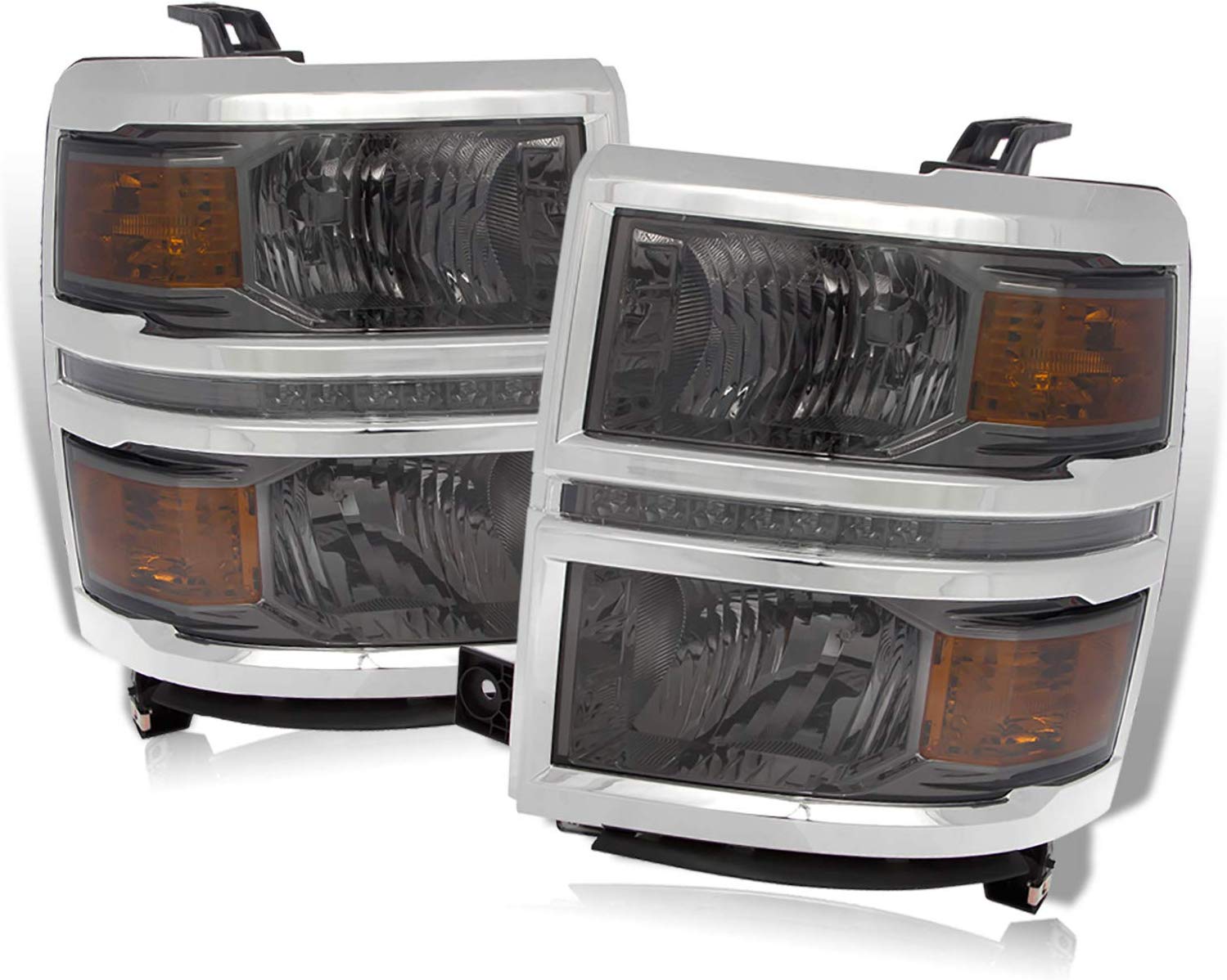 For 14-16 Chevy Silverado 1500 LED Pair Smoke Len Pair Headlights Headlamps Amber Reflector