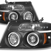 For Ford F150 F-150 Pickup Black Bezel Dual Halo LED G2 Projector Headlights Front Lamps Replacement