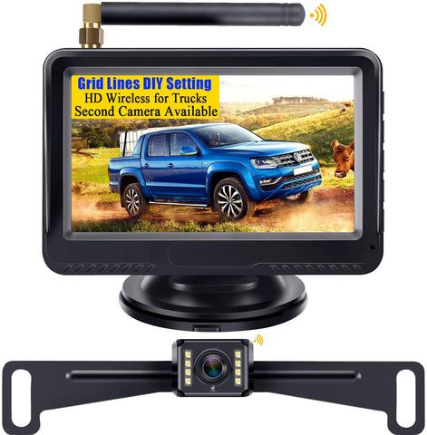 LeeKooLuu F08 HD Digital Wireless Backup Camera and 4.3'' Monitor System for Cars/Trucks/ATVs/SUVs/UTVs/Can-Am IP69 Waterproof 8 LED Light Night Vision Rear/Front View with Grid Lines DIY Setting