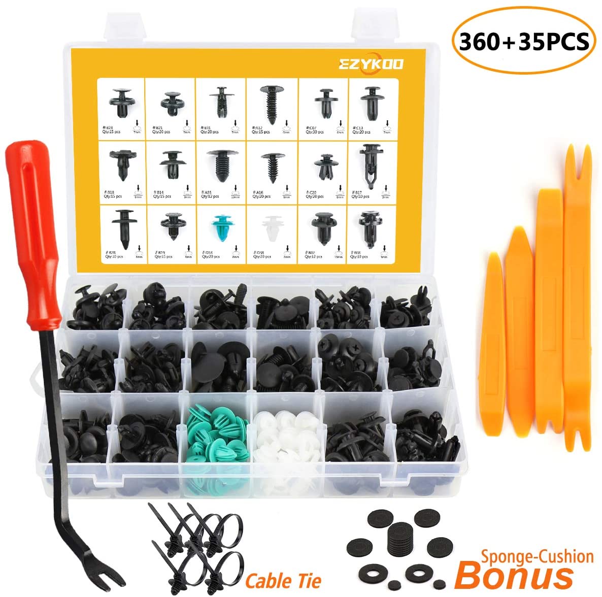 EZYKOO Push Bumper Fastener Rivet Clips with 18 Most Popular Sizes Auto Push Pin Rivets Compatible with Benz, BMW, Toyota, Honda, Subaru, Nissan, Mazda etc