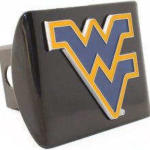 AMG West Virginia University Metal Mountaineers Colored (Navy with Yellow Trim) Emblem on Black Metal Hitch Cover