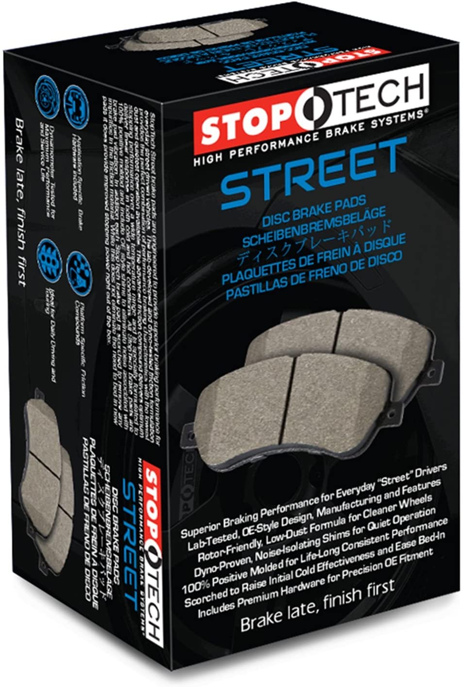 StopTech 308.16080 Street Brake Pads; Front with Shims and Hardware