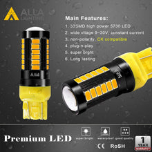 Alla Lighting 2800lm 7440 7443 LED Bulbs Xtreme Super Bright T20 7441 7442 7444NAK 7443LL LED Bulb 5730 33-SMD Car Truck Turn Signal Blinker Lights Replacement, Amber Yellow