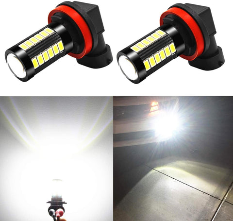 Alla Lighting H11 LED Fog Light Bulbs DRL 2800 Lumens Xtreme Super Bright 5730 33-SMD 12V H8 H16 H11 LED Bulbs Replacement for Cars, Trucks, 6000K Xenon White