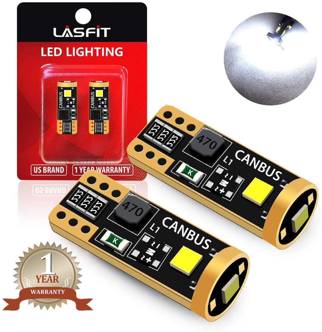 194 168 T10 2825 W5W LED Bulb Canbus Error Free, Non-Polarity 400LM 6000K Extremely Bright for Dome Map License Plate Trunk Cargo Lights, Xenon White （2pcs）