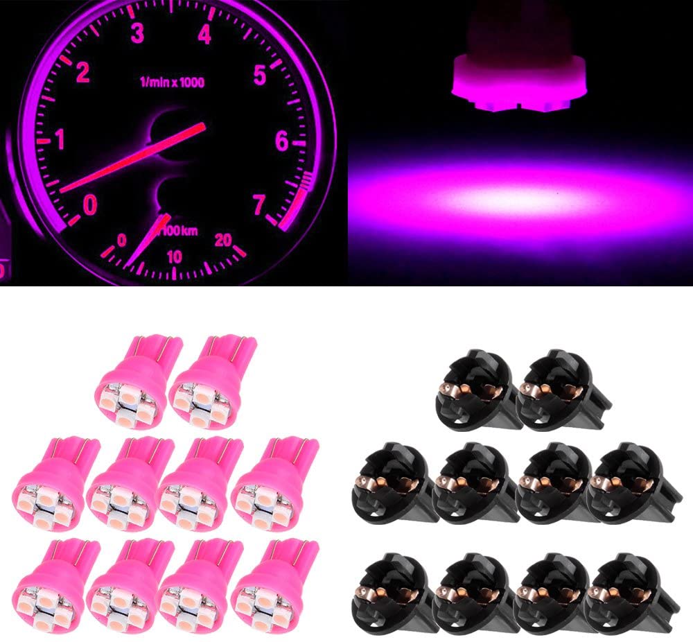 cciyu T10 194 168 Instrument Gauge Panel LED Light Bulb Pink 4-3528-SMD With Twist Lock Sockets,10Pack