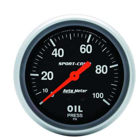 Auto Meter 3421 Sport-Comp Mechanical Oil Pressure Gauge Regular, 2-5/8