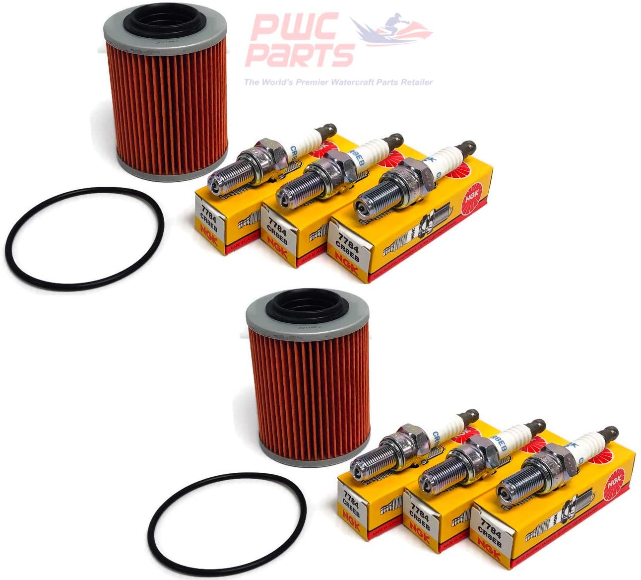 2x SeaDoo SPARK Oil Filter and O-Ring with NGK Spark Plug Set CR8EB 2014+ 2-Up 3-Up TRIXX ACE 900 2017+ GTI GTS 900 Repl 420956123 420650500