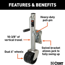 CURT 28156 Marine Boat Trailer Jack with 6-Inch Wheels, 1,500 lbs. 10-3/8 Inches Vertical Travel