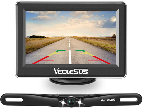 VECLESUS VM1 Backup Camera Kit, Car Licence Plate Backup Camera with 4.3” LCD Car Monitor, Night Vision, Waterproof, Easy to Install, Wired Rear View Camera for Car Sedan SUV Pickup Truck Minivan