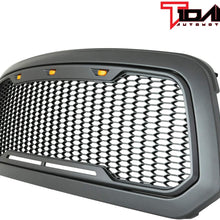 Tidal Replacement Ram Front Grille Upper Grill - Charcoal Gray - With Amber LED Lights for 13-18 Dodge Ram 1500