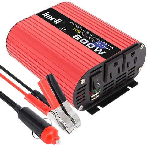 imoli 600W Inverter DC 12V to AC 110V 1200W(Peak) Car Power Converter Automotive Modified Sine Wave 2.1A Dual USB Ports 2 AC Outlets