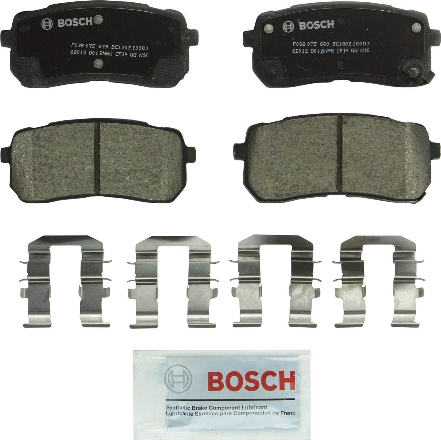 Bosch BC1302 QuietCast Premium Ceramic Disc Brake Pad Set For 2007-2012 Hyundai Veracruz; 2015-2017 Kia Sedona; Rear