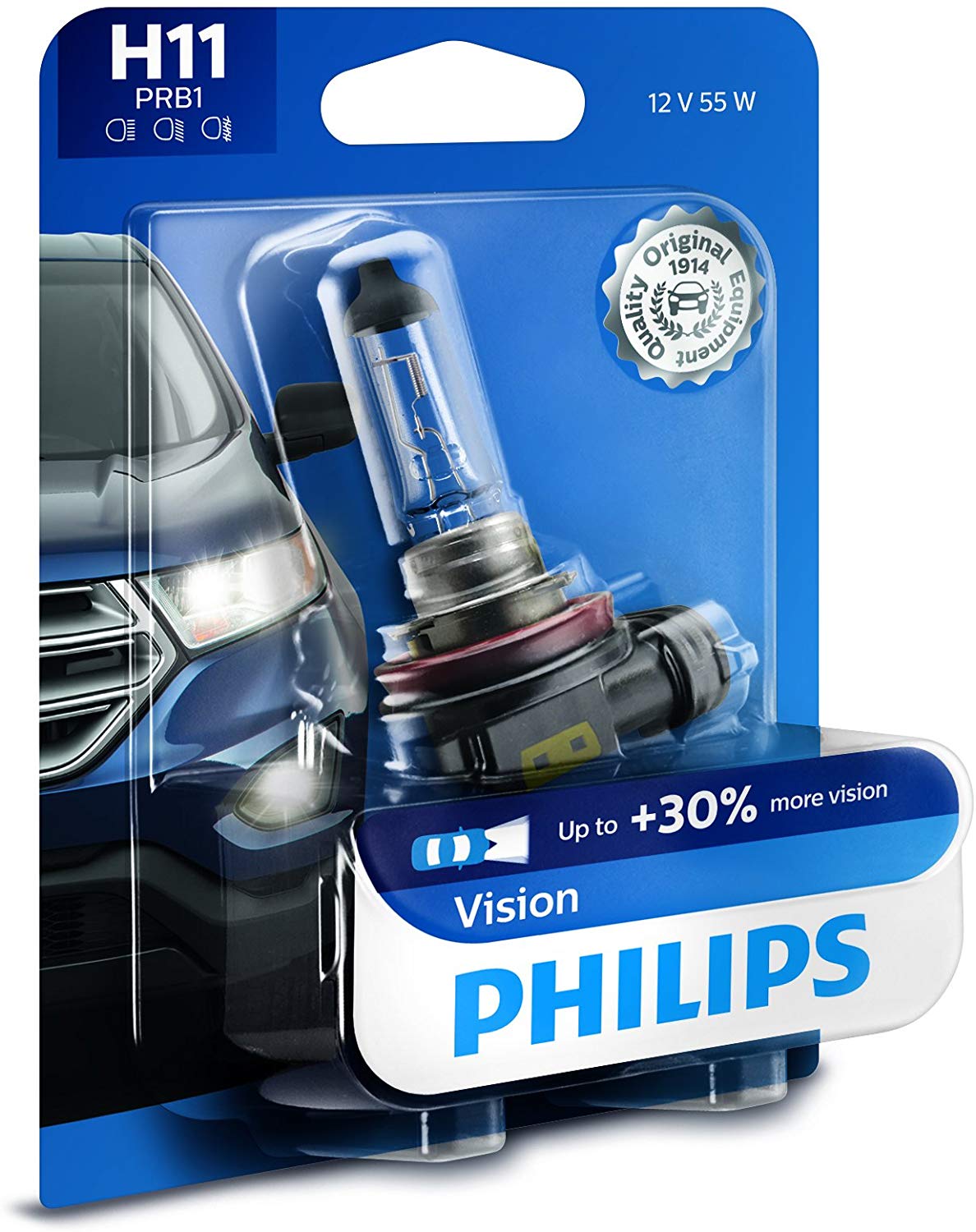 Philips 12362PRB1 H11 Upgrade Headlight Bulb with up to 30% More Vision, 1 Pack