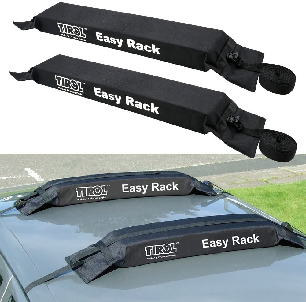 TIROL Pair Car Roof Rack Pad Cargo Rack Long Extra Straps Black Tie-Down Strap Padded Cam Lock Buckle