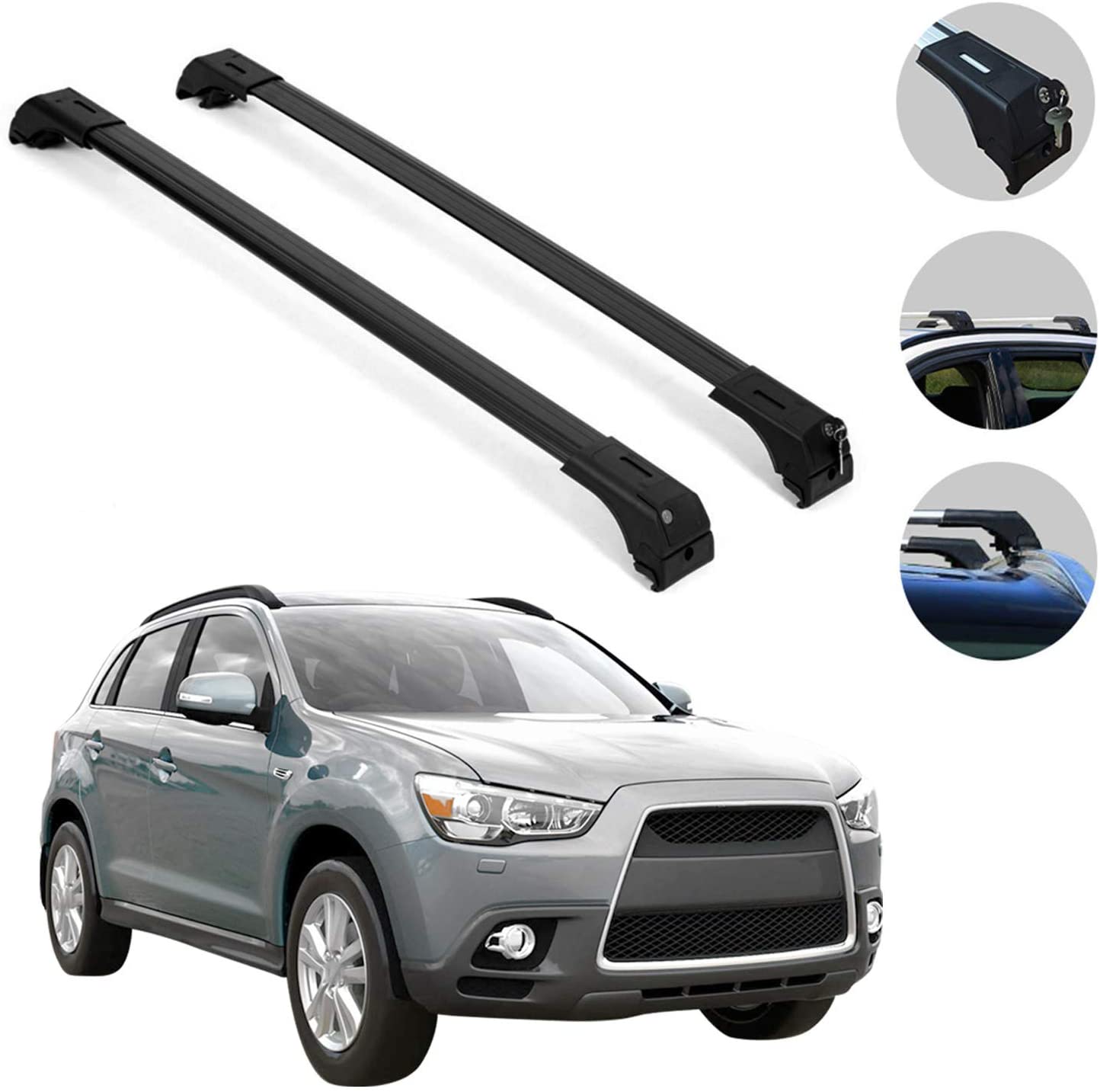 OMAC Roof Rack Lockable Mechanism | Aluminum Black Cargo Carrier Rooftop Luggage Crossbars | Fits Mitsubishi Outlander Sport ASX 2011-2021