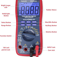 AstroAI Digital Multimeter, TRMS 6000 Counts Volt Meter Manual Auto Ranging; Measures Voltage Tester, Current, Resistance; Tests Diodes, Transistors, Temperature
