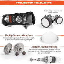 For Dodge Ram 1500/2500/3500 Pickup Black Dual Halo Ring LED Projector Replacement Headlights Left/Right