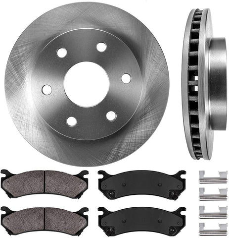 CRK11705 FRONT 305mm Premium OE 6 Lug [2] Brake Disc Rotors + Ceramic Brake Pads + Clips [ fit Cadillac Chevrolet GMC ]