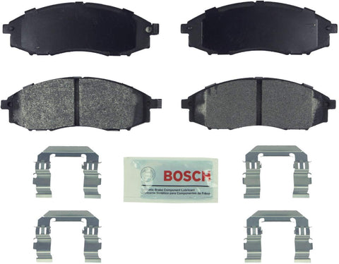 Bosch BE830H Blue Disc Brake Pad Set with Hardware for Nissan: 2003-04 Frontier and 2000-04 Xterra - FRONT