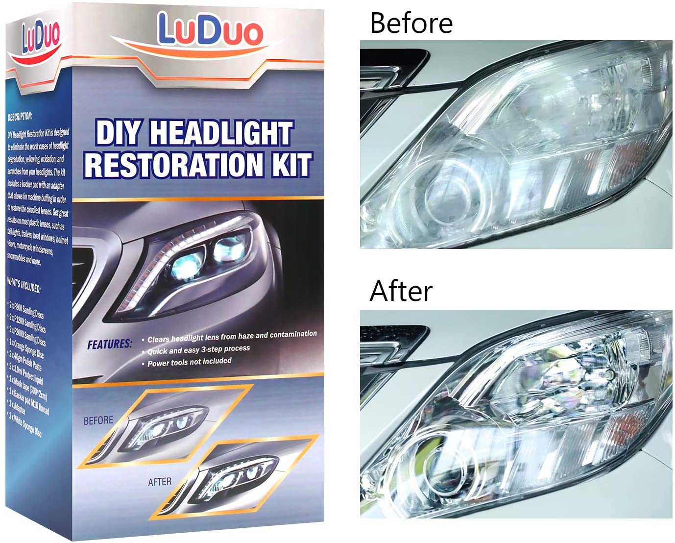 Headlight Restoration Polishing kit, Headlamp Brightener, LuDuo