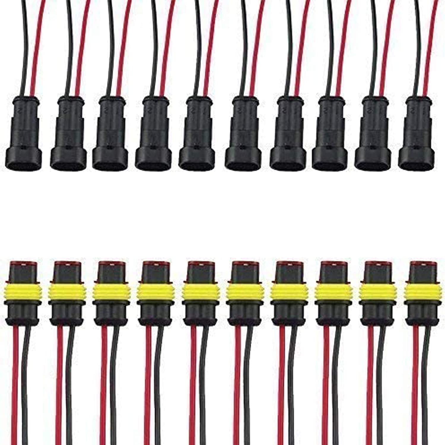 Bordan 2 Pin Way Car Waterproof Electrical Connector Wire Harness 20-16 AWG Marine Pack of 10