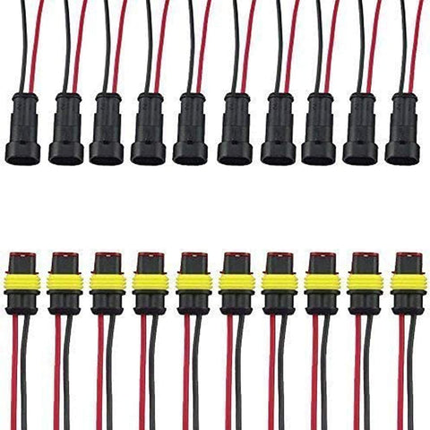 Bordan 2 Pin Way Car Waterproof Electrical Connector Wire Harness 20-16 AWG Marine Pack of 10