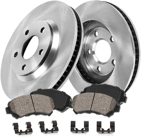 CRK13775 FRONT 305.05 mm Premium OE 5 Lug [2] Brake Disc Rotors + [4] Ceramic Brake Pads + Clips