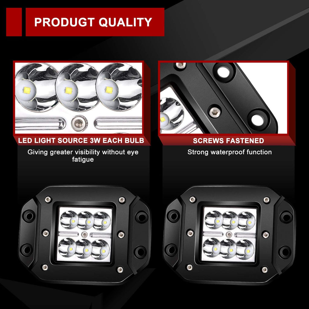 TURBO SII 2PCS 3X3 4.5In Spot Flush Pods Led Work Light Driving Lights ...