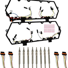 yjracing Valve Cover Gaskets + Injector Glow Plug Harnesses + 8 Glow Plugs Kit Fits for 7.3L Powerstroke Diesel 1994-1997 F4TZ-9D930-K F4TZ-6584-A 615-202