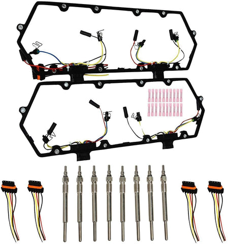 yjracing Valve Cover Gaskets + Injector Glow Plug Harnesses + 8 Glow Plugs Kit Fits for 7.3L Powerstroke Diesel 1994-1997 F4TZ-9D930-K F4TZ-6584-A 615-202