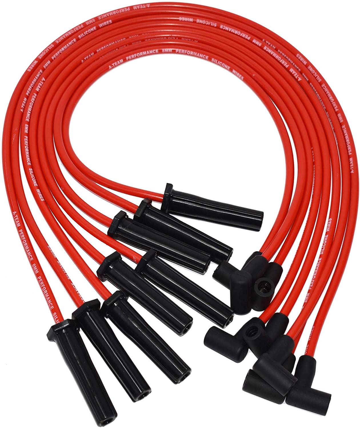 A-Team Performance 8.0 mm Double-Layer Red Silicone Spark Plug Wires BBC Big Block Compatible with Chevy Chevrolet GMC Straight Boot Wires 396, 402, 427, 454, 502, 572