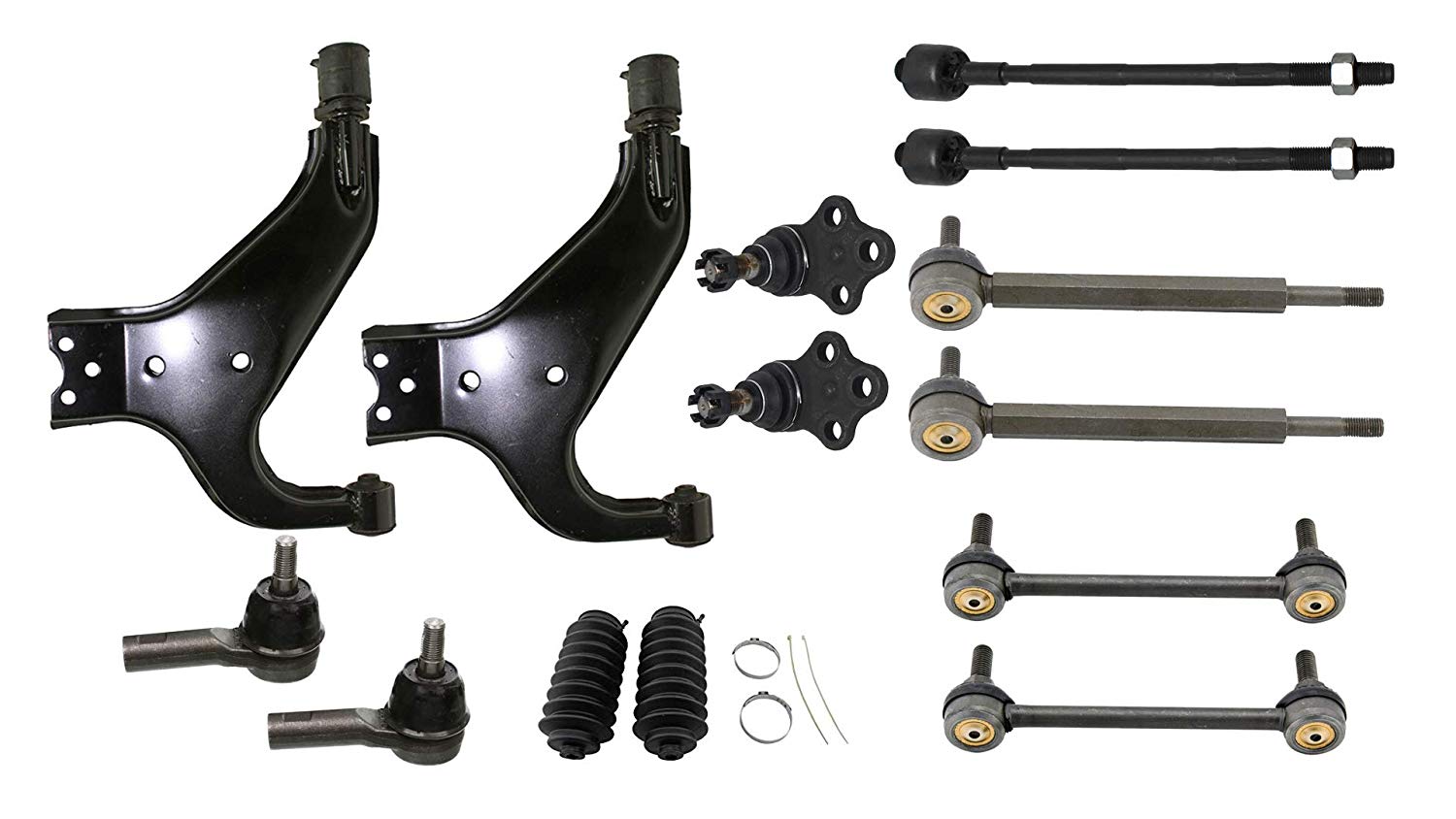 Detroit Axle - 14pc Front Lower Control Arms w/Ball joint & Tierods & Sway Bars & Rack Boots for 1996-2004 Nissan Pathfinder - [1997-2003 Infiniti QX4]