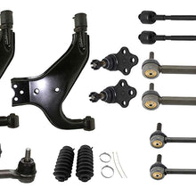 Detroit Axle - 14pc Front Lower Control Arms w/Ball joint & Tierods & Sway Bars & Rack Boots for 1996-2004 Nissan Pathfinder - [1997-2003 Infiniti QX4]