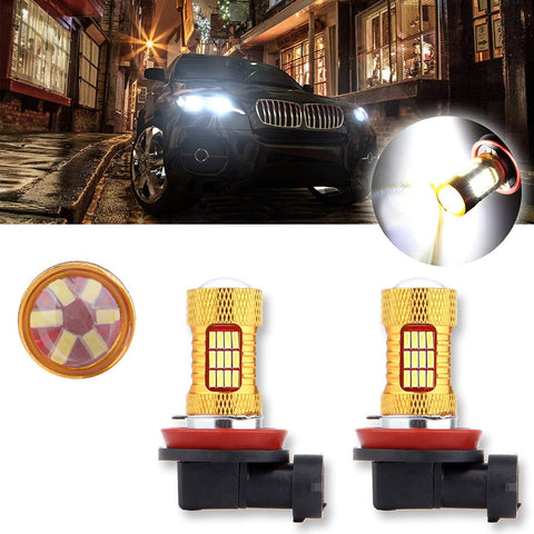 SCITOO White H11 LED Bulbs 54SMD LED Lights with Projector for Fog Light Plug and Play Style,2Pcs