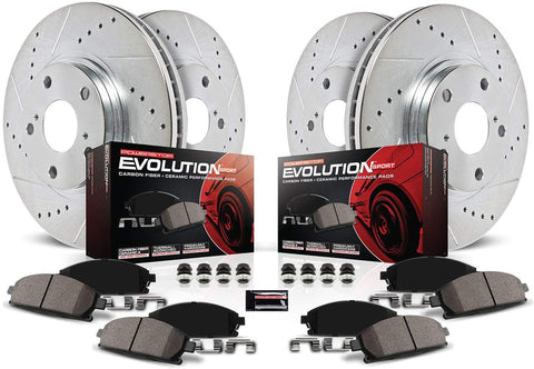 Power Stop K471 Front & Rear Brake Kit with Drilled/Slotted Brake Rotors and Z23 Evolution Ceramic Brake Pads