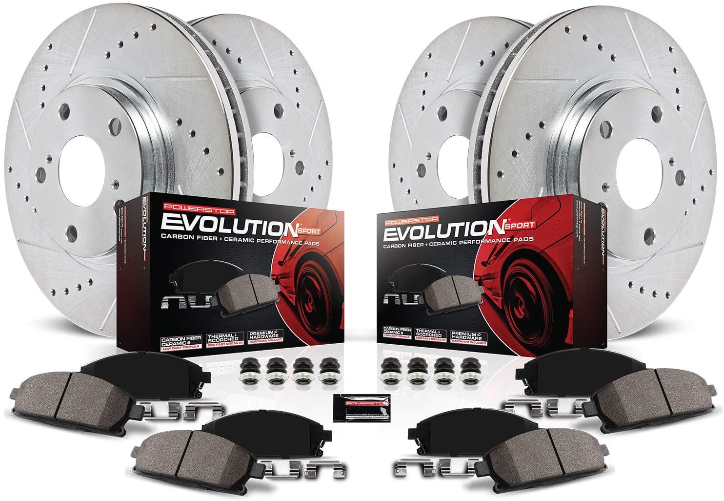 Power Stop K5828 Front & Rear Brake Kit with Drilled/Slotted Brake Rotors and Z23 Evolution Ceramic Brake Pads