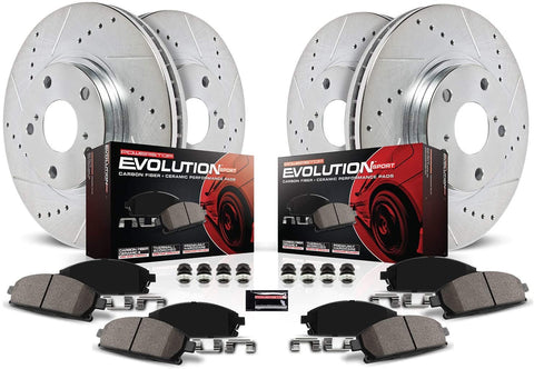 Power Stop K6375 Front & Rear Brake Kit with Drilled/Slotted Brake Rotors and Z23 Evolution Ceramic Brake Pads