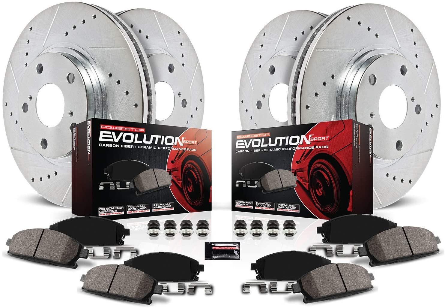 Power Stop K2300 Front & Rear Brake Kit with Drilled/Slotted Brake Rotors and Z23 Evolution Ceramic Brake Pads