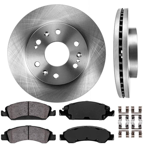 CRK14071 FRONT 330mm Premium OE 6 Lug [2] Brake Disc Rotors + [4] Ceramic Brake Pads + Clips [ fit Cadillac Chevy GMC ]
